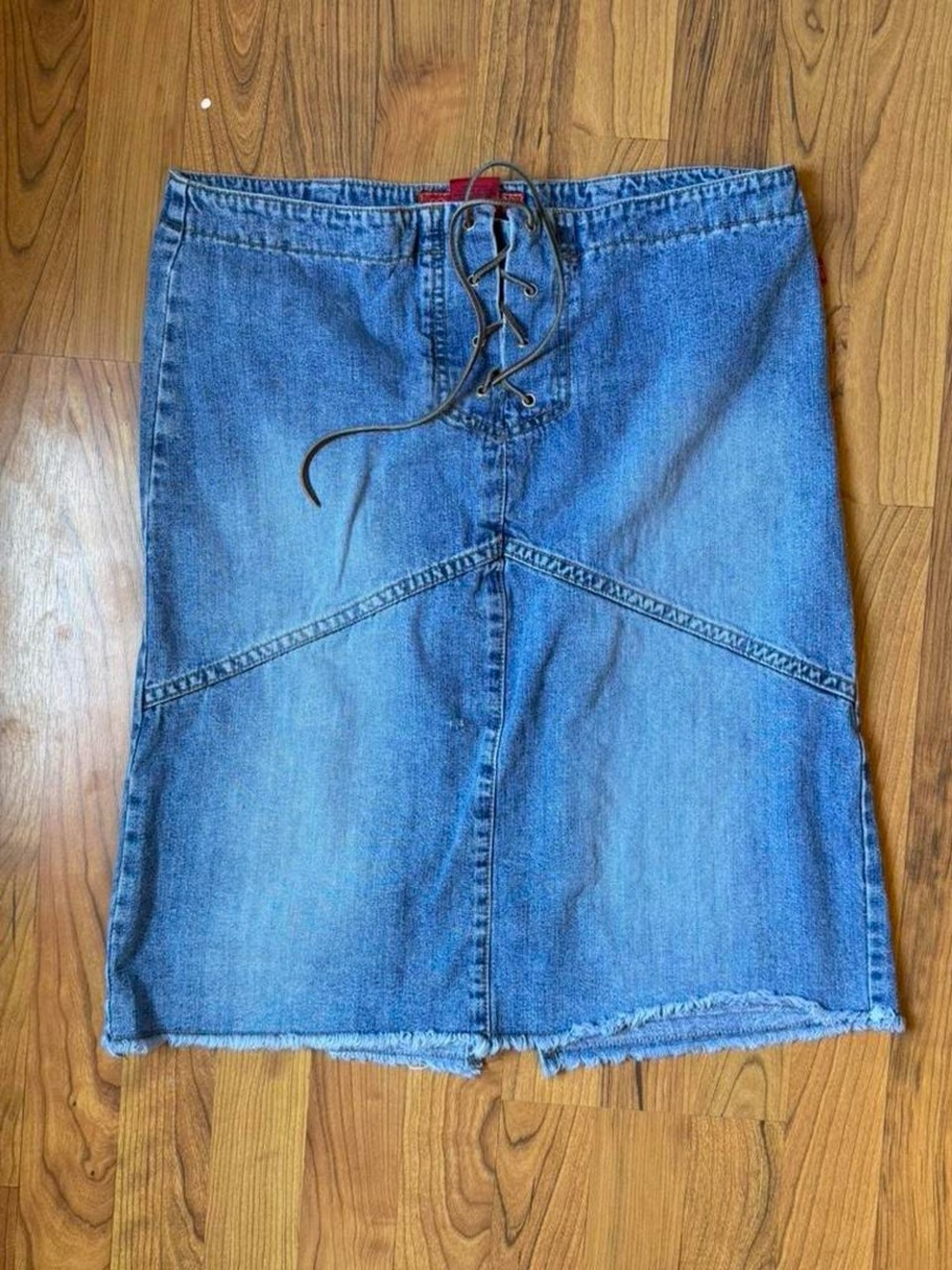 Denim Lace-Up A-Line Skirt - Blue